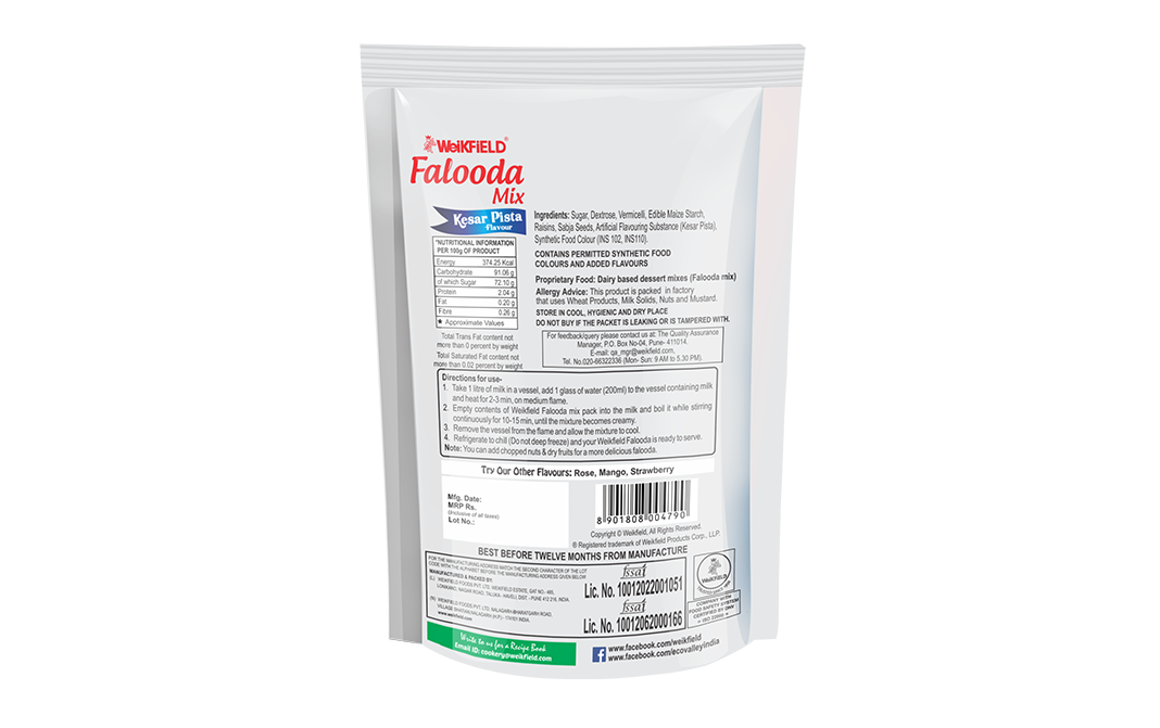 Weikfield Falooda Mix Kesar Pista Flavour   Pack  200 grams